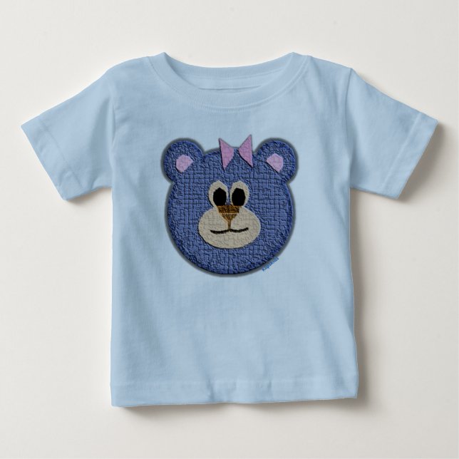 Teddy Bear Face (pink bow) Baby T-Shirt (Front)