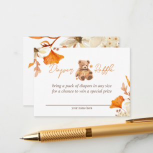 Teddy Bear Fall Floral Diaper Raffle Enclosure Card