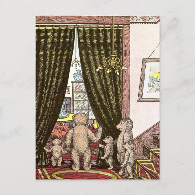Teddy Bear Family at the Foot of the Stairs Postcard (Front)