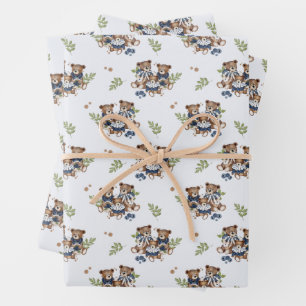 Teddy Bear Family Baby Boy Wrapping Paper Sheet
