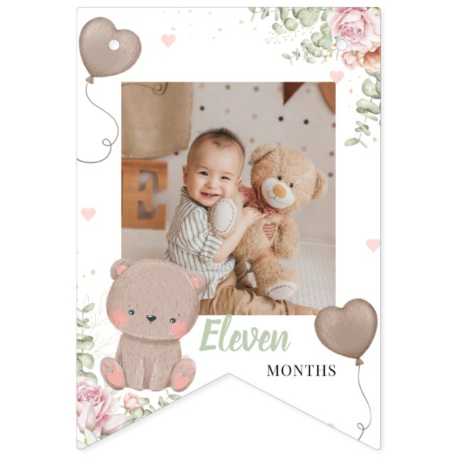 Teddy Bear First Birthday Bunting Photo Banner (Twelfth Flag)