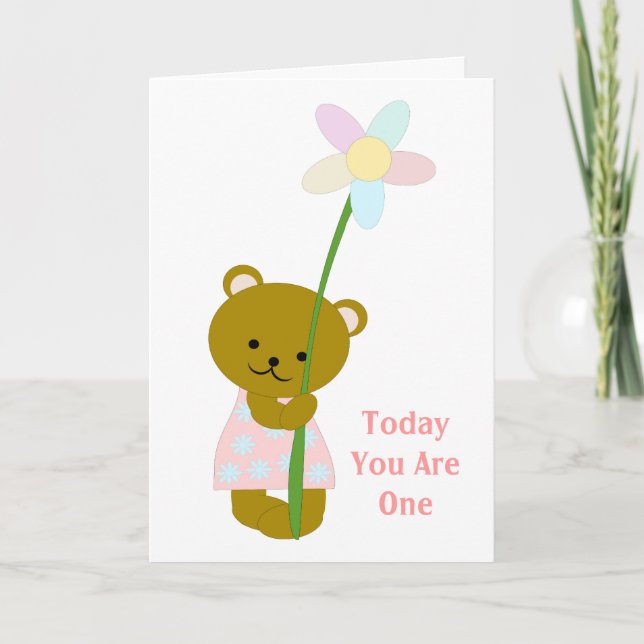 Teddy Bear First Birthday Card (Front)