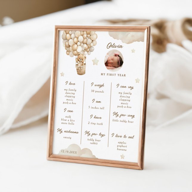 Teddy Bear First Birthday Infographic Milestone Poster (Creator Uploaded)
