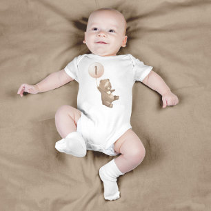 Teddy Bear First Birthday Invitation  Baby Bodysuit