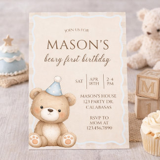 Teddy Bear First Birthday Invitation, Beary First  Invitation