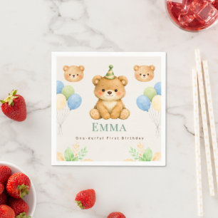 Teddy Bear First Birthday Paper Napkin