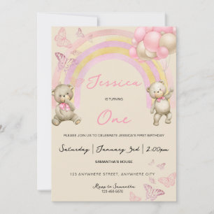 Teddy Bear First Birthday Party Invitation