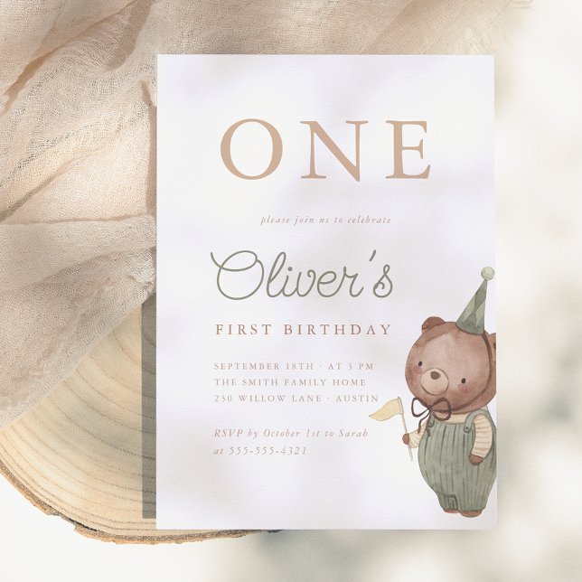 Teddy Bear First Birthday Party Invitation (Creator Uploaded)