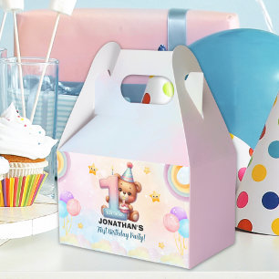 Teddy Bear First Birthday Party Rainbow Favour Box