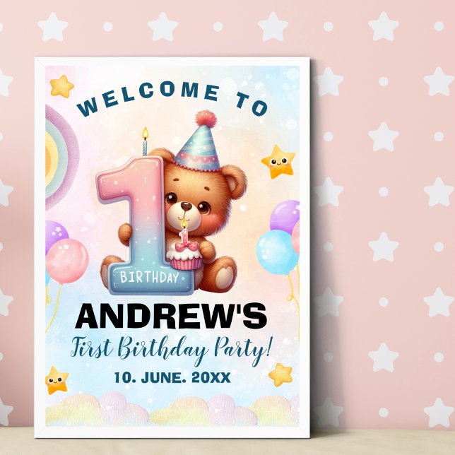 Teddy Bear First Birthday Poster | Nursery & Party (Creator Uploaded)