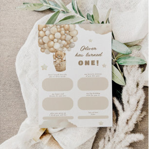 Teddy Bear First Birthday Time Capsule Massage Enclosure Card