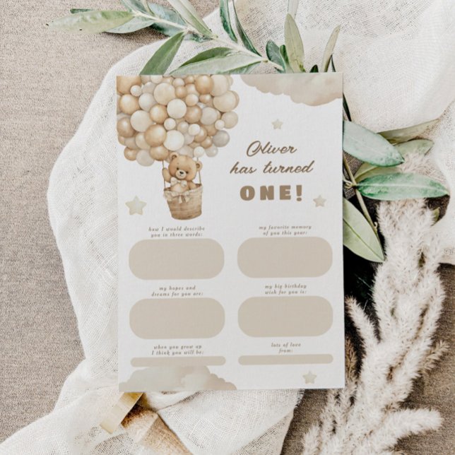 Teddy Bear First Birthday Time Capsule Massage Enclosure Card (Creator Uploaded)