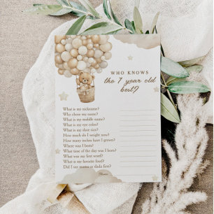 Teddy Bear First Birthday Who Knows Best Game Enclosure Card