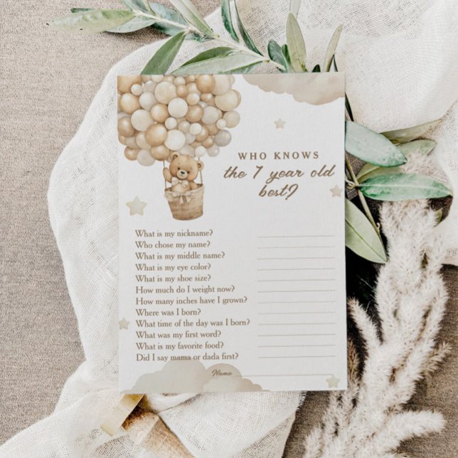 Teddy Bear First Birthday Who Knows Best Game Enclosure Card (Creator Uploaded)