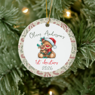 Teddy Bear First Christmas Baby Boy or Girl  Ceramic Tree Decoration