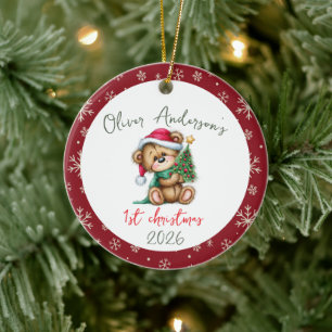 Teddy Bear First Christmas Baby Boy or Girl Ceramic Tree Decoration