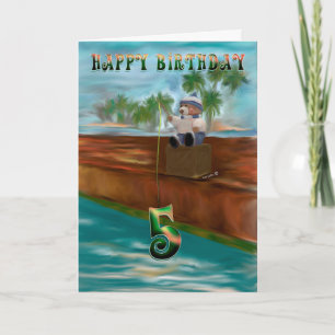 Teddy bear fishing Happy 5 Birthday Card