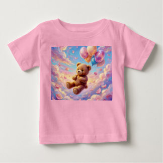 TEDDY BEAR ~ Floating Sky Clouds Balloons ~ Baby T-Shirt