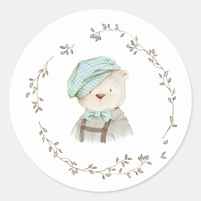 Teddy Bear Floral Baby Shower  Envelope Seals (Front)