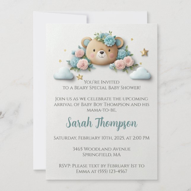 Teddy Bear Floral Invitation (Front)