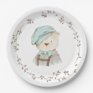 Teddy Bear Floral Simple Minimalistic Paper Plate