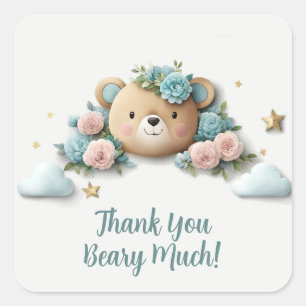 Teddy Bear Floral Square Sticker