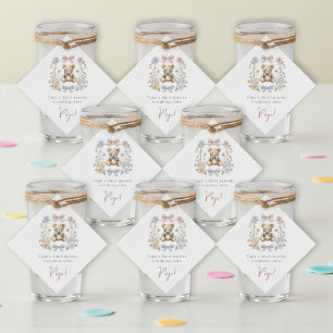 Teddy Bear Floral Wreath Baby Shower drinks Favour Tags