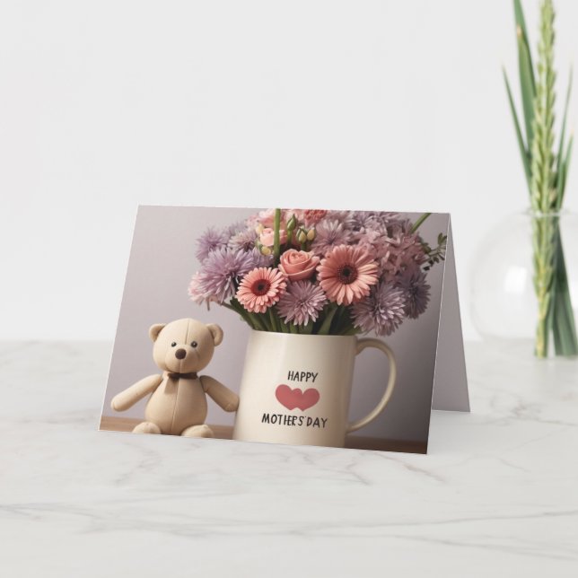 Teddy Bear, Flowers & Coffee Mug Mother's Day Card (Front)