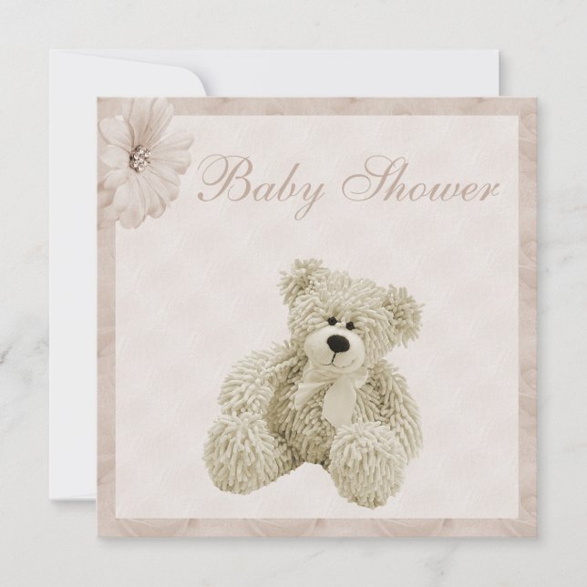 Teddy Bear & Flowers Neutral Baby Shower Invitation (Front)
