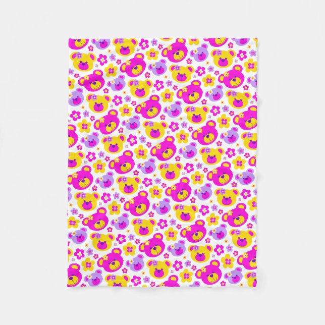 Teddy bear flowers pink yellow blanket (Front)