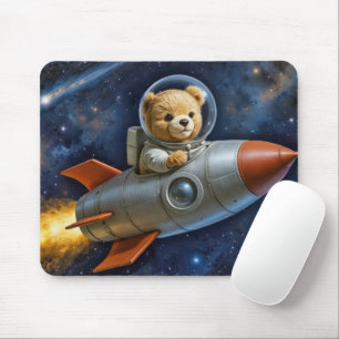 Teddy Bear Flying In a Rocket Ship Mouse Mat