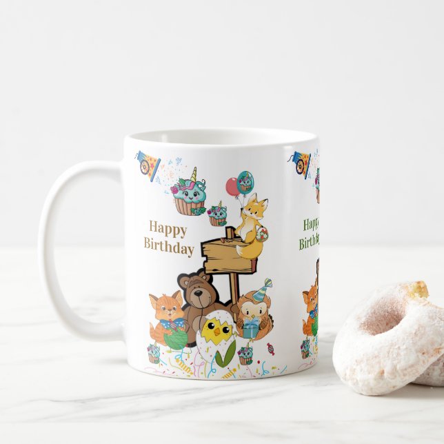 Teddy Bear Fox Chicks Bird Cat Ceramic Mug (With Donut)