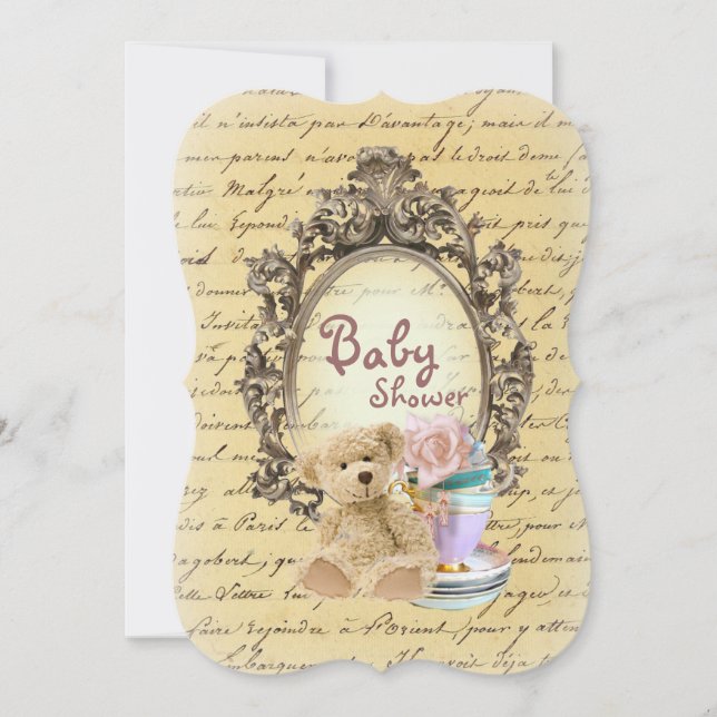 teddy bear french country baby shower invitations (Front)
