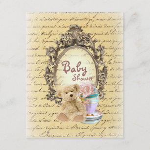 teddy bear french country baby shower invitations