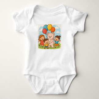 Teddy Bear Fun with Balloons and Kids Baby Bodysuit
