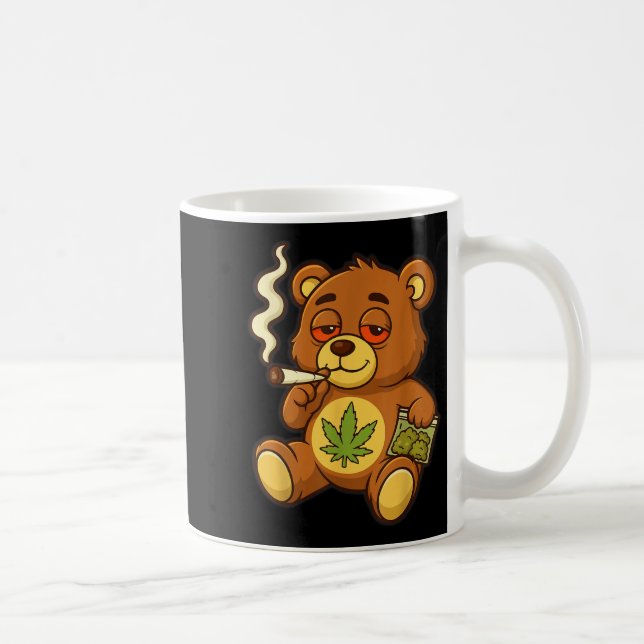 Teddy Bear Funny Weed Smoking Bear With Joint Leaf Coffee Mug (Right)