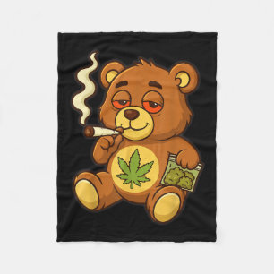 Teddy Bear Funny Weed Smoking Bear With Joint Leaf Fleece Blanket