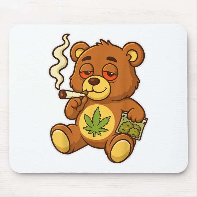 Teddy Bear Funny Weed Smoking Bear With Joint Leaf Mouse Mat (Front)