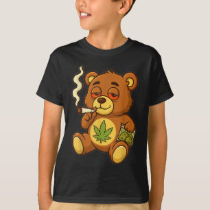 Teddy Bear Funny Weed Smoking Bear With Joint Leaf T-Shirt