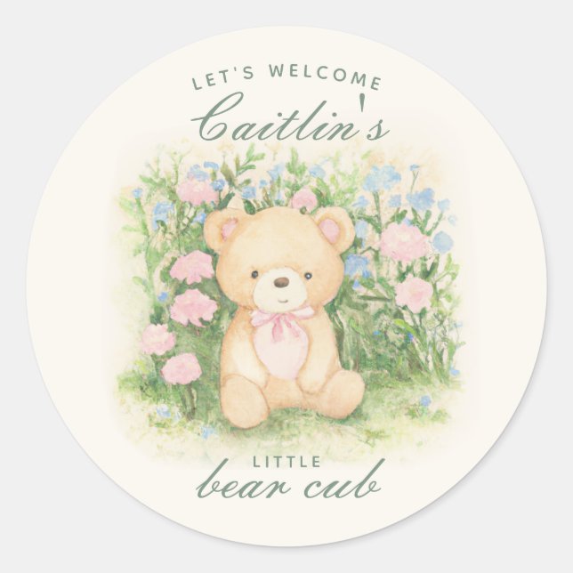 Teddy Bear Garden Baby Shower Classic Round Sticker (Front)