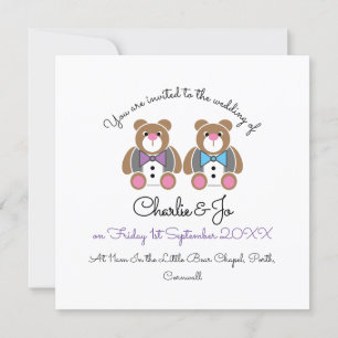 Teddy bear gay wedding two groom invitation