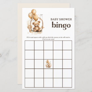 Teddy Bear Gender Neutral Baby Shower Bingo Game