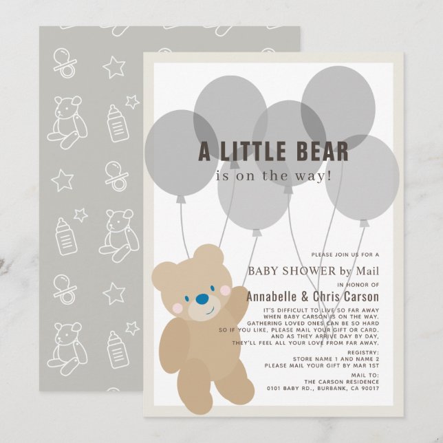 Teddy Bear Gender Neutral Baby Shower by Mail Invitation (Front/Back)
