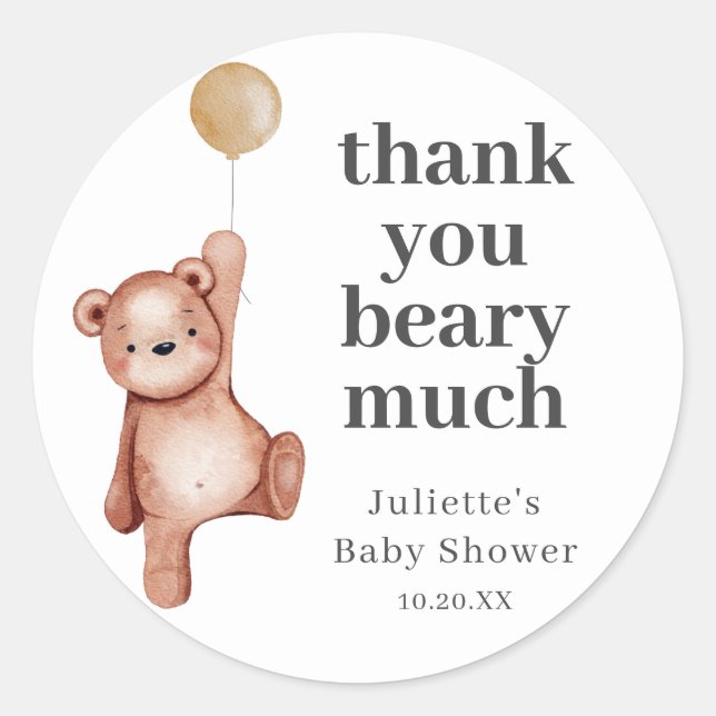 Teddy Bear Gender Neutral Baby Shower Classic Round Sticker (Front)
