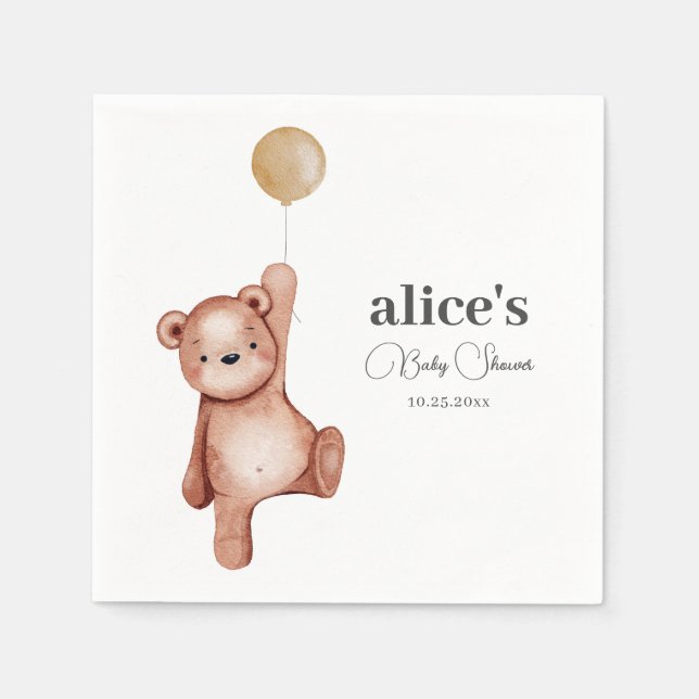 Teddy Bear Gender Neutral Baby Shower Napkin (Front)