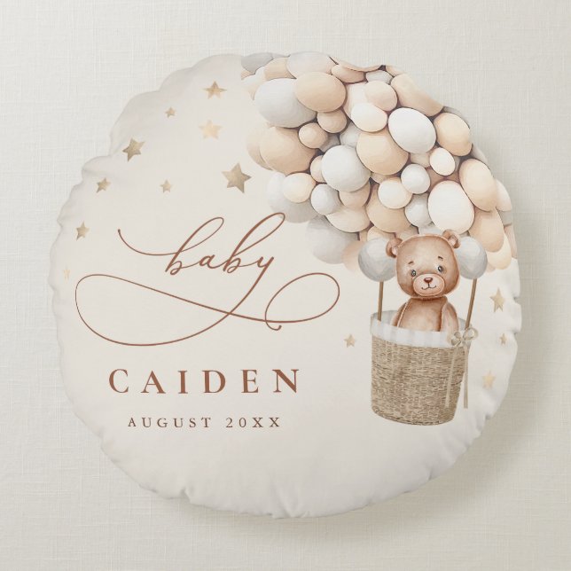 Teddy Bear Gender Neutral Baby Shower Nursery Gift Round Cushion (Front)