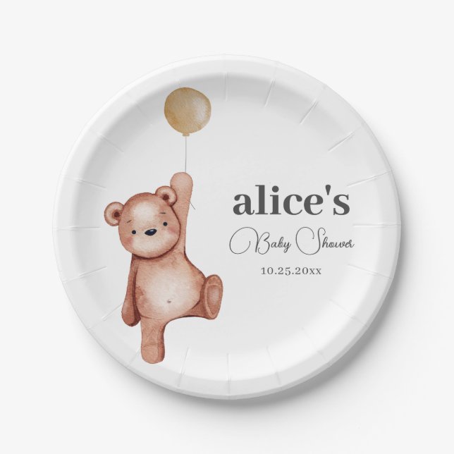 Teddy Bear Gender Neutral Baby Shower Paper Plates (Front)
