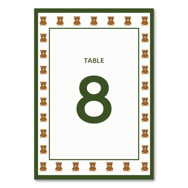 Teddy Bear Gender Neutral Minimalist Baby Shower Table Number (Front)