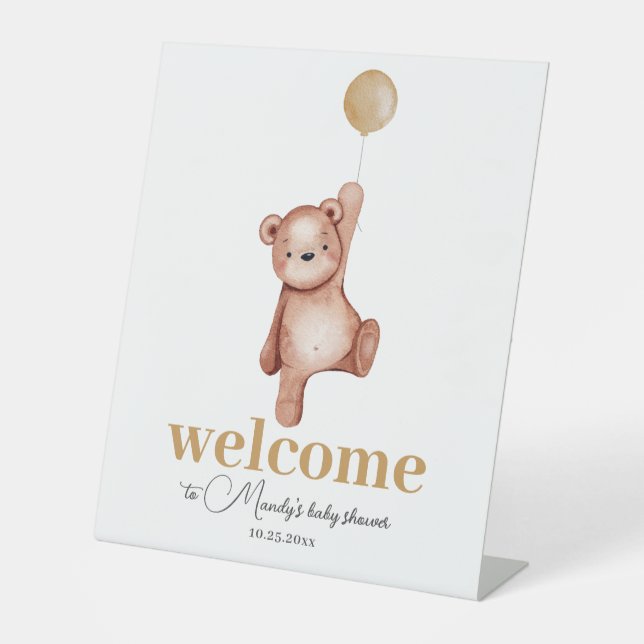 Teddy Bear Gender Neutral Welcome Pedestal Sign (Front)