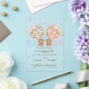 Teddy Bear Gender Reveal Acrylic Invitations
